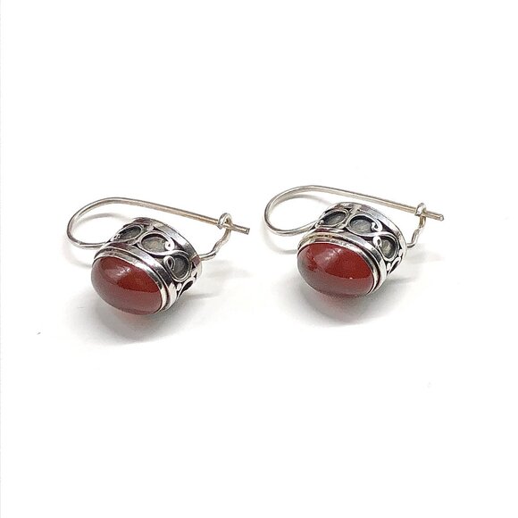 925 Sterling Silver Drop Earrings Dark Carnelian Stone Earrings - Picture 4 of 5